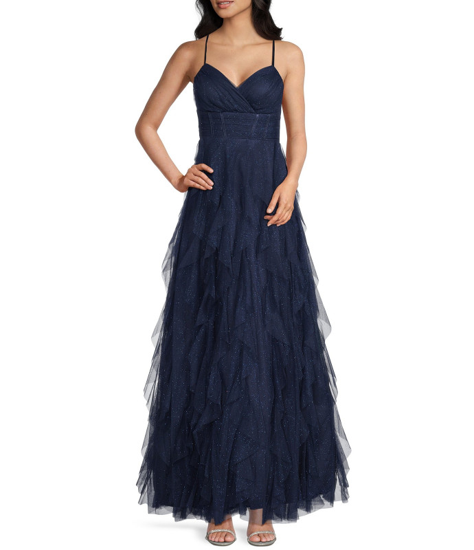 Pear Culture Spaghetti Strap Glitter GLM Cork Dress