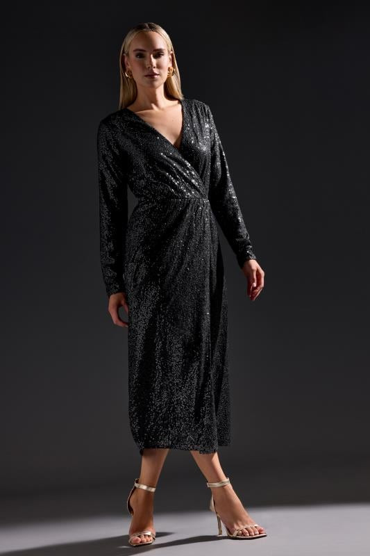 Dress Day Tall Black Sequin Wrap Midaxi Dress