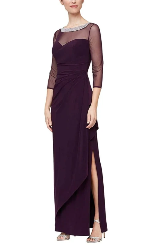 Alex Evenings Beaded Illusion Neck Evening Dress